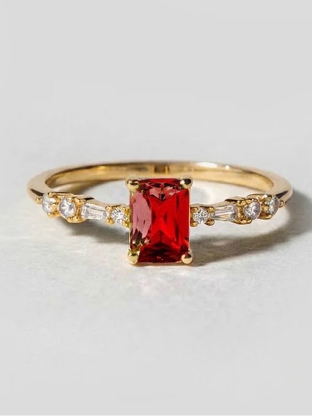 Ooimay Picnic, Red Cushion Cut Gemstone Ring with Pavé Band